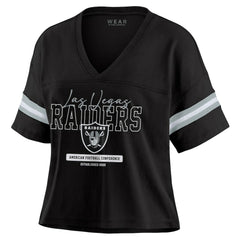 WEAR by Erin Andrews Women's Color Block Boxy Modest Crop V-Neck T-Shirt - Las Vegas Raiders T-shirts