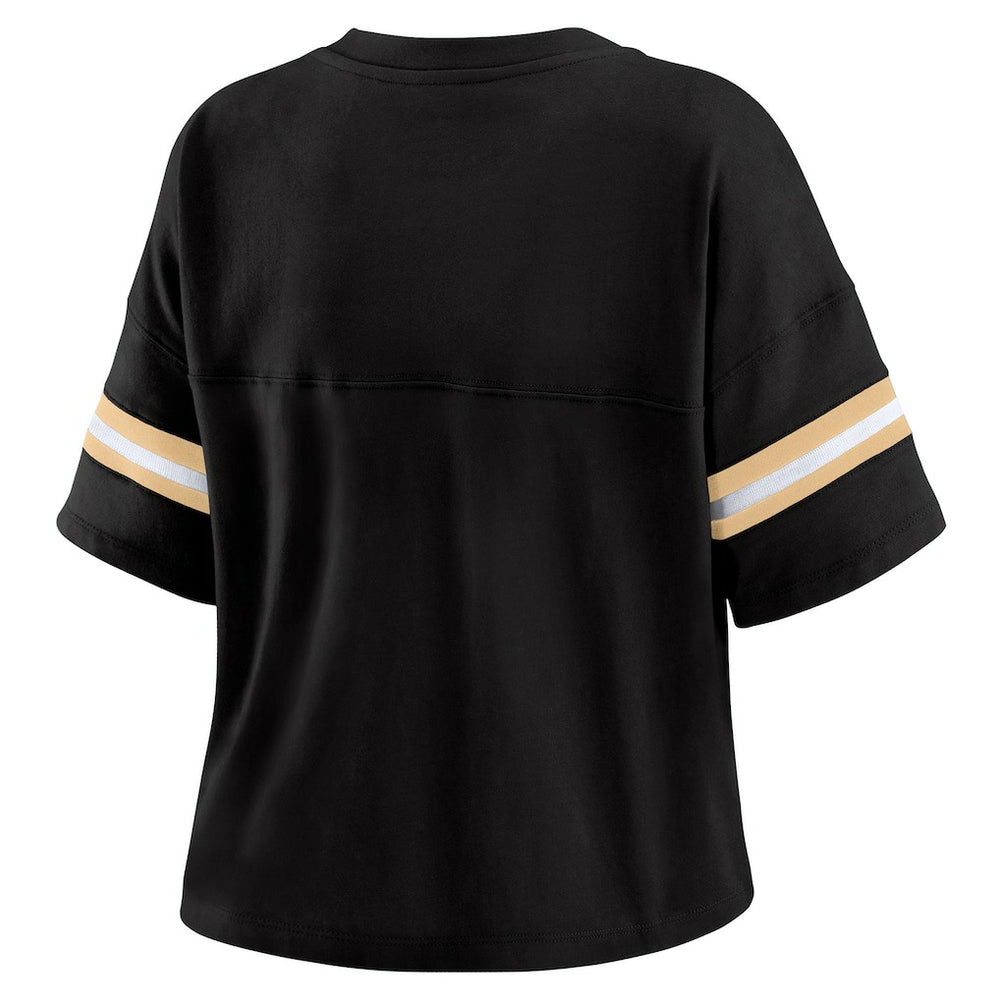 WEAR by Erin Andrews Women's Color Block Boxy Modest Crop V-Neck T-Shirt - New Orleans Saints T-shirts