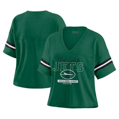WEAR by Erin Andrews Women's Color Block Boxy Modest Crop V-Neck T-Shirt - New York Jets T-shirts