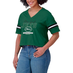 WEAR by Erin Andrews Women's Color Block Boxy Modest Crop V-Neck T-Shirt - New York Jets T-shirts