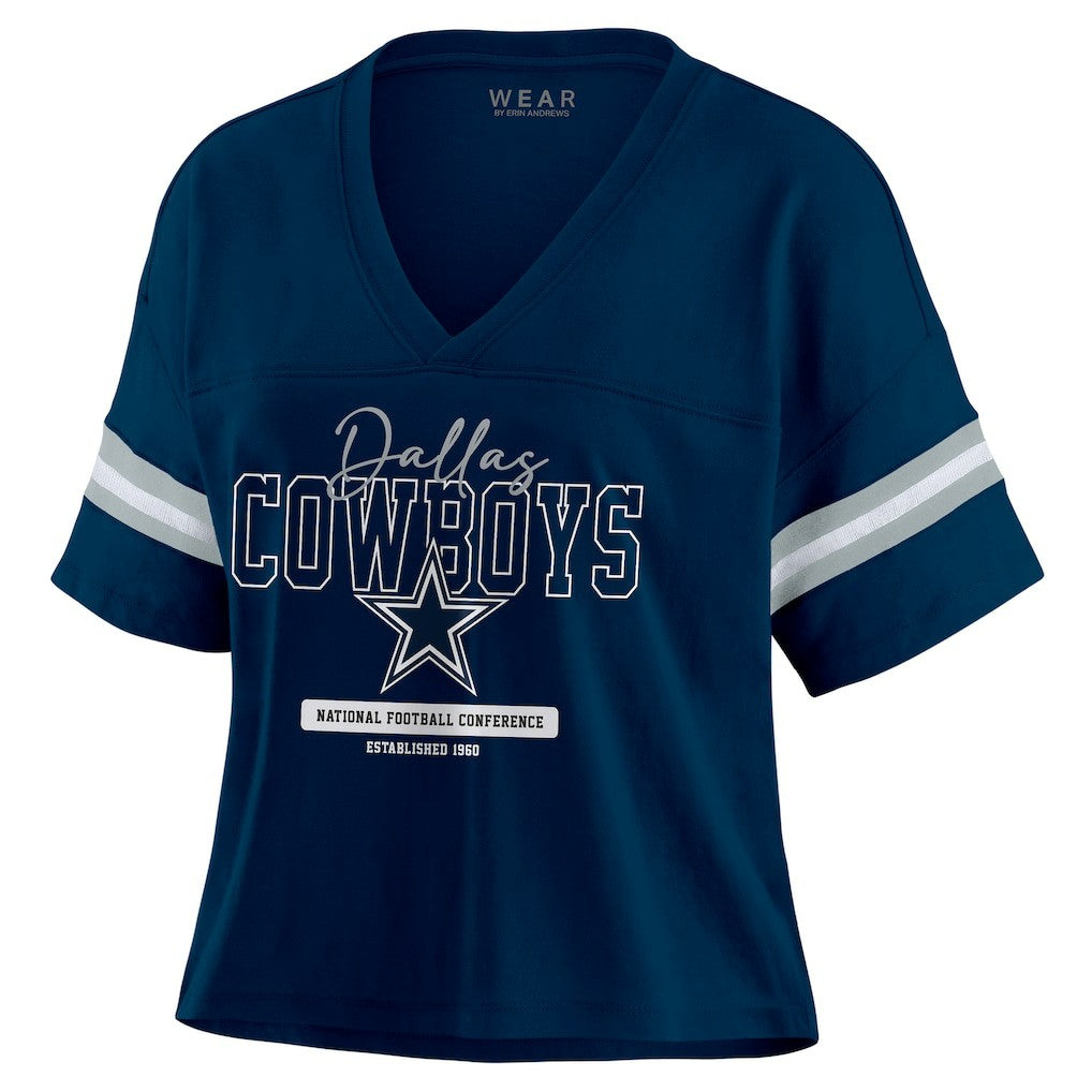 WEAR by Erin Andrews Women's Color Block Boxy Modest Crop V-Neck T-Shirt - Dallas Cowboys T-shirts