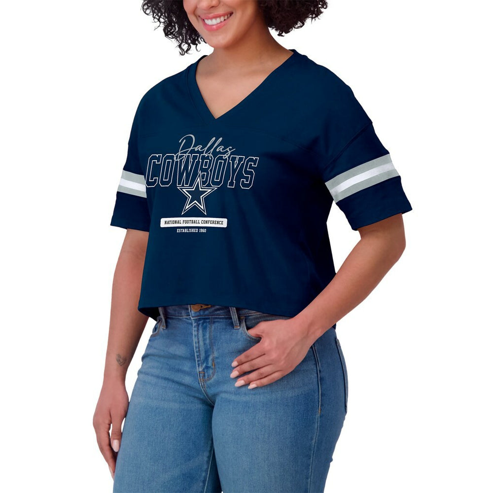 WEAR by Erin Andrews Women's Color Block Boxy Modest Crop V-Neck T-Shirt - Dallas Cowboys T-shirts