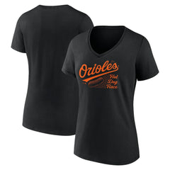 Black Baltimore Orioles Fanatics Women's Hot Dog Race V-Neck T-Shirt