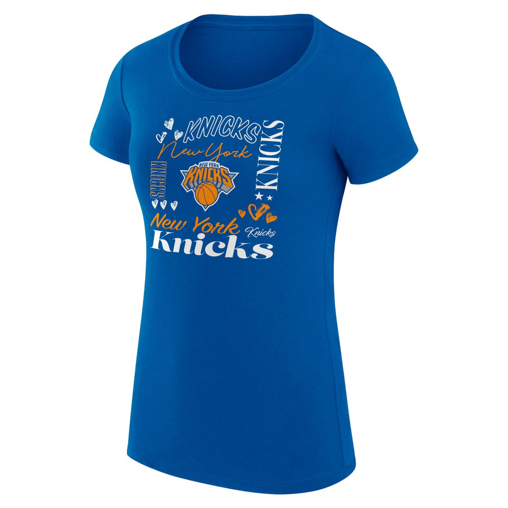 New York Knicks G-III 4Her by Carl Banks Women's Super-Slim Fit Lightweight Team Name Collage Graphic T-Shirt