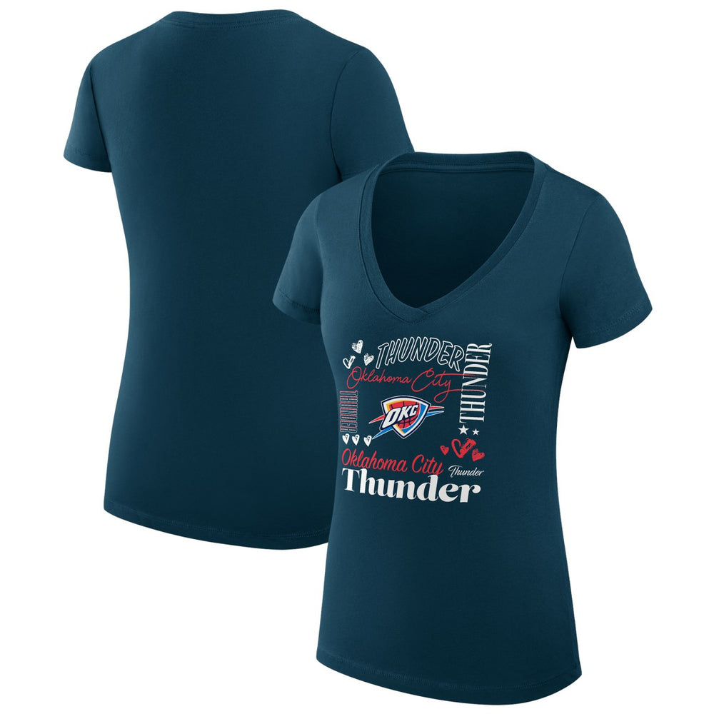 Oklahoma City Thunder G-III 4Her by Carl Banks Women's Super-Slim Fit Lightweight Team Name Collage Graphic V-Neck T-Shirt