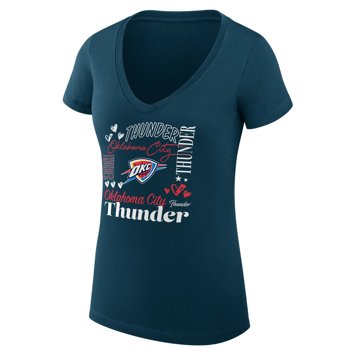 Oklahoma City Thunder G-III 4Her by Carl Banks Women's Super-Slim Fit Lightweight Team Name Collage Graphic V-Neck T-Shirt