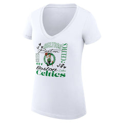 Boston Celtics G-III 4Her by Carl Banks Women's Super-Slim Fit Lightweight Team Name Collage Graphic V-Neck T-Shirt