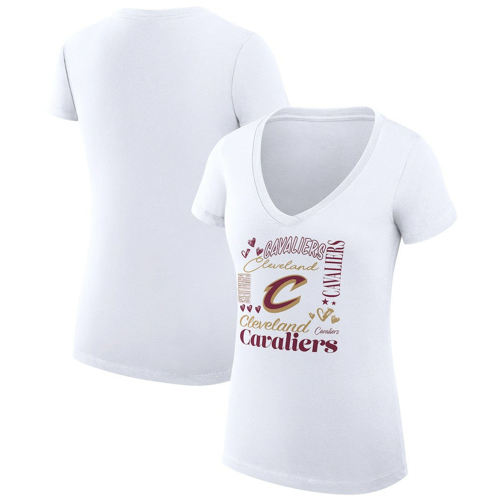 Cleveland Cavaliers G-III 4Her by Carl Banks Women's Super-Slim Fit Lightweight Team Name Collage Graphic V-Neck T-Shirt sale