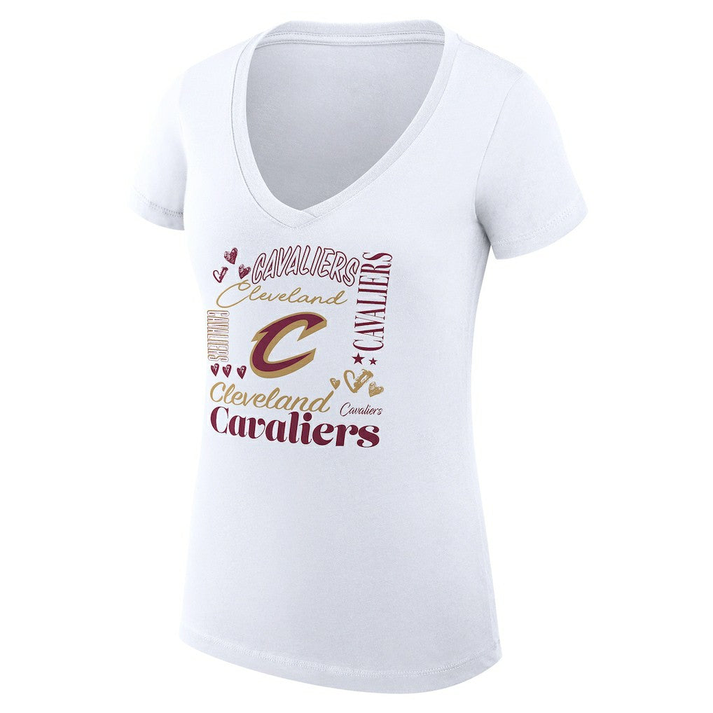 Cleveland Cavaliers G-III 4Her by Carl Banks Women's Super-Slim Fit Lightweight Team Name Collage Graphic V-Neck T-Shirt sale