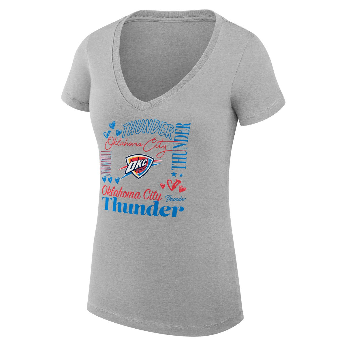 Oklahoma City Thunder G-III 4Her by Carl Banks Women's Super-Slim Fit Lightweight Team Name Collage Graphic V-Neck T-Shirt