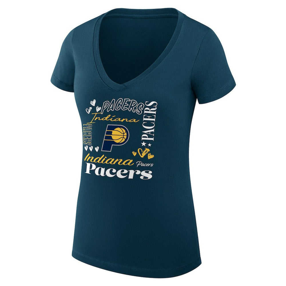 Indiana Pacers G-III 4Her by Carl Banks Women's Super-Slim Fit Lightweight Team Name Collage Graphic V-Neck T-Shirt