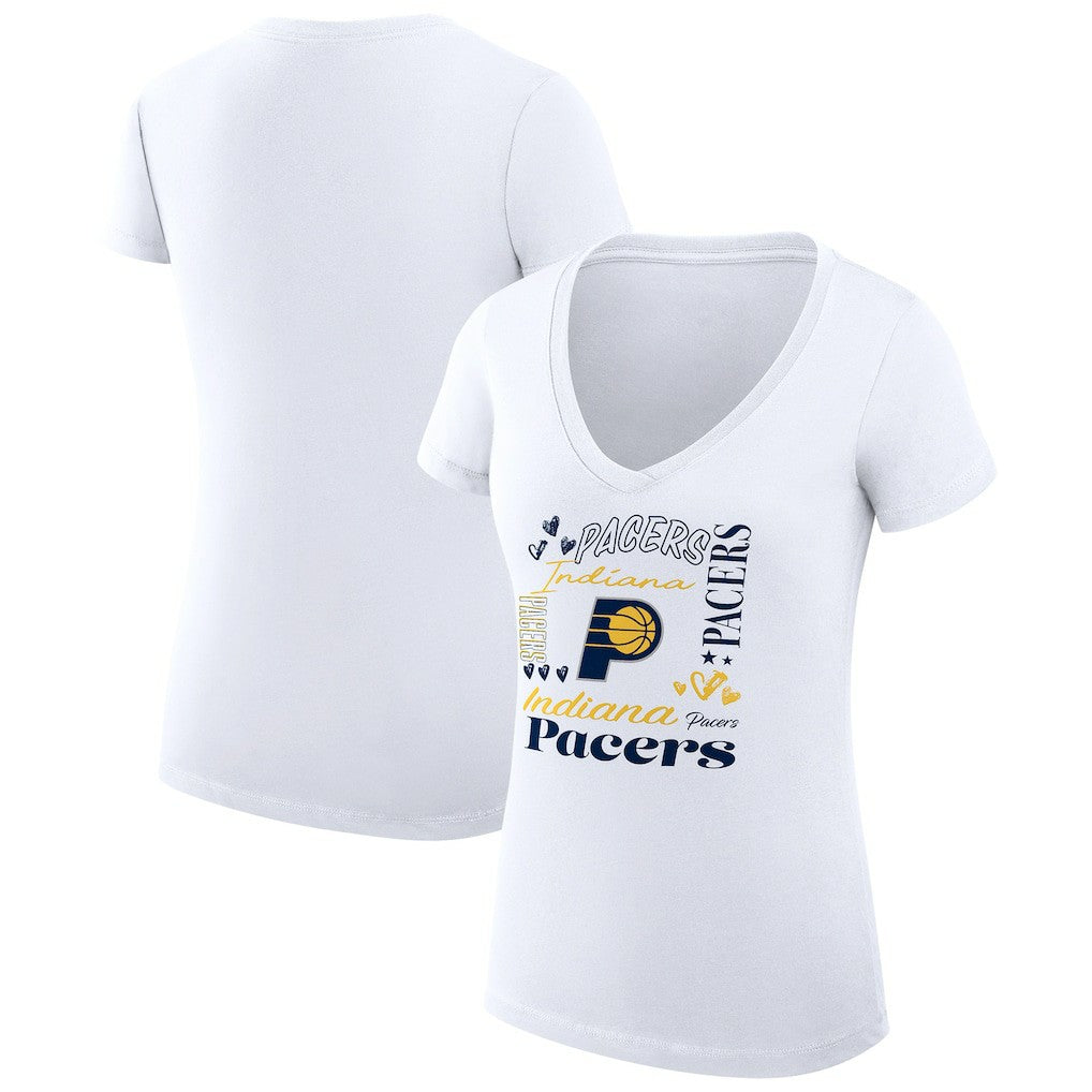 Indiana Pacers G-III 4Her by Carl Banks Women's Super-Slim Fit Lightweight Team Name Collage Graphic V-Neck T-Shirt
