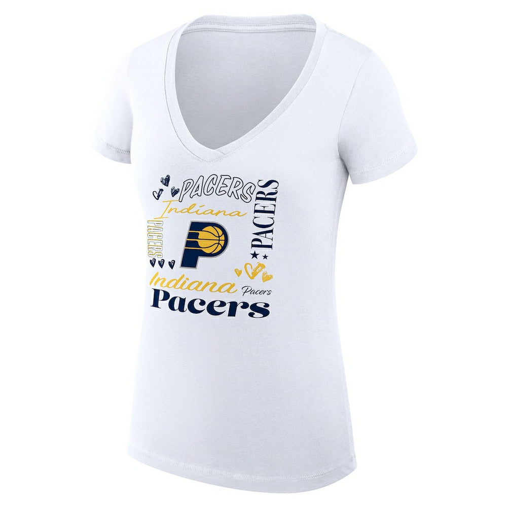 Indiana Pacers G-III 4Her by Carl Banks Women's Super-Slim Fit Lightweight Team Name Collage Graphic V-Neck T-Shirt