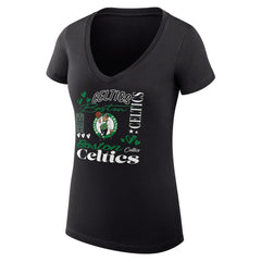 Boston Celtics G-III 4Her by Carl Banks Women's Super-Slim Fit Lightweight Team Name Collage Graphic V-Neck T-Shirt