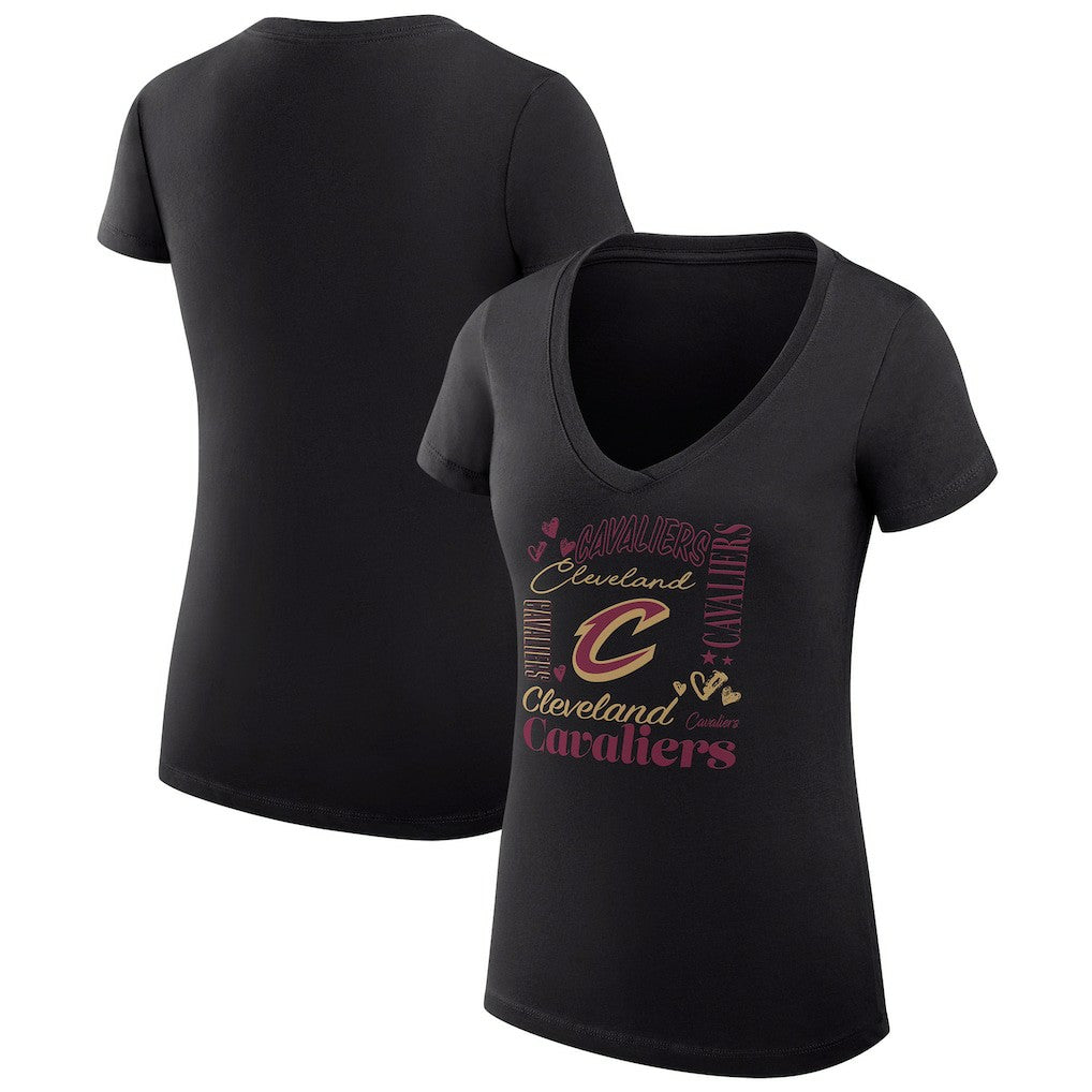 Cleveland Cavaliers G-III 4Her by Carl Banks Women's Super-Slim Fit Lightweight Team Name Collage Graphic V-Neck T-Shirt sale