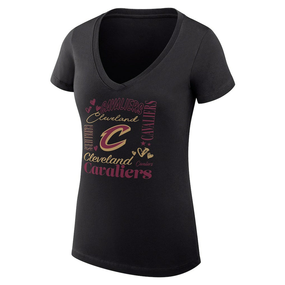Cleveland Cavaliers G-III 4Her by Carl Banks Women's Super-Slim Fit Lightweight Team Name Collage Graphic V-Neck T-Shirt sale