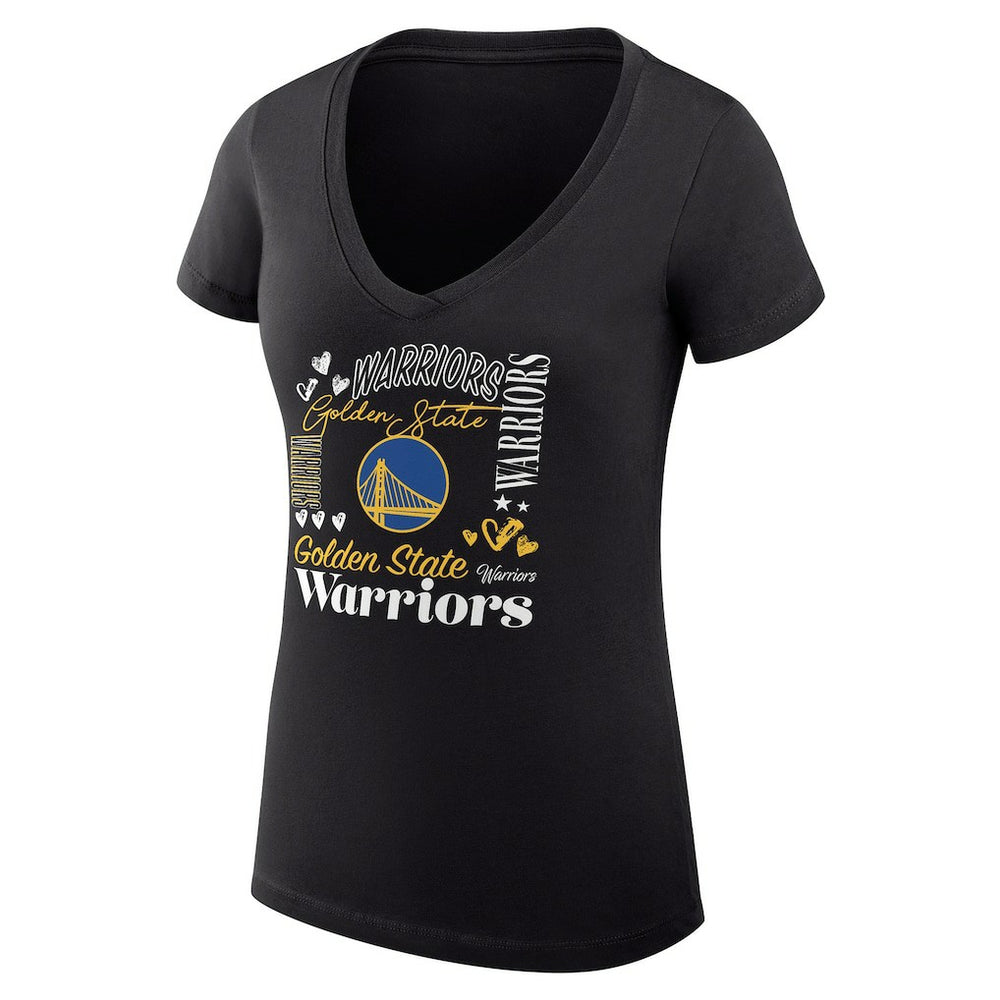 Golden State Warriors G-III 4Her by Carl Banks Women's Super-Slim Fit Lightweight Team Name Collage Graphic V-Neck T-Shirt sale