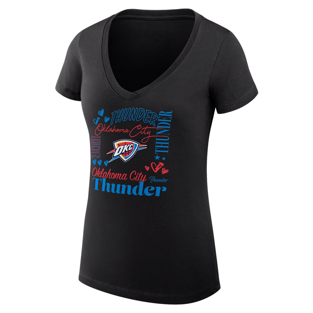 Oklahoma City Thunder G-III 4Her by Carl Banks Women's Super-Slim Fit Lightweight Team Name Collage Graphic V-Neck T-Shirt