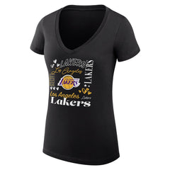 Los Angeles Lakers G-III 4Her by Carl Banks Women's Super-Slim Fit Lightweight Team Name Collage Graphic V-Neck T-Shirt