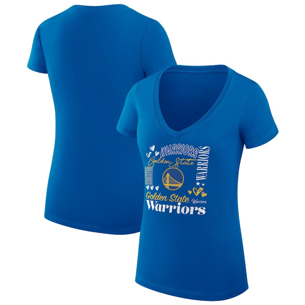 Golden State Warriors G-III 4Her by Carl Banks Women's Super-Slim Fit Lightweight Team Name Collage Graphic V-Neck T-Shirt sale