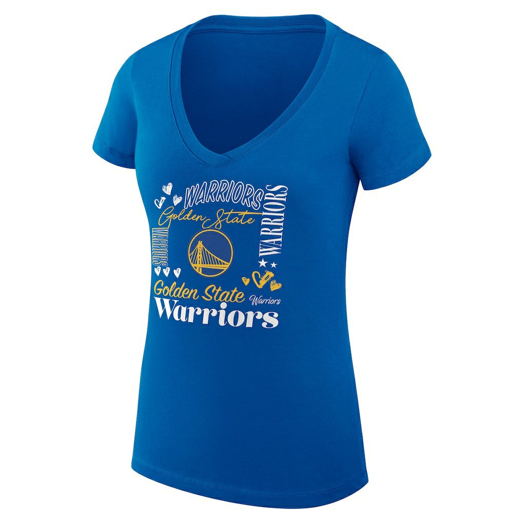 Golden State Warriors G-III 4Her by Carl Banks Women's Super-Slim Fit Lightweight Team Name Collage Graphic V-Neck T-Shirt sale