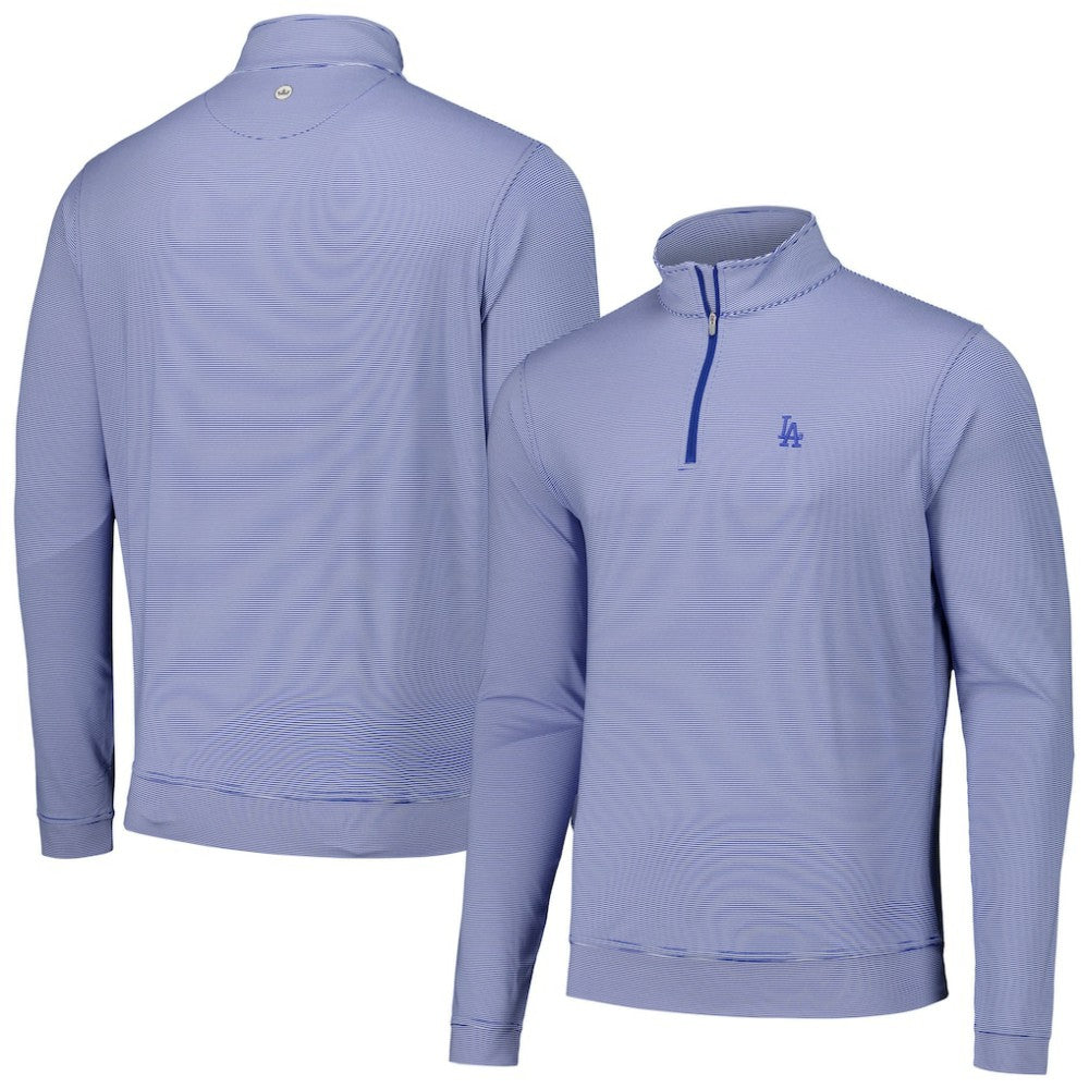 Royal Los Angeles Dodgers Peter Millar Perth Sugar Stripe Performance Quarter-Zip Top
