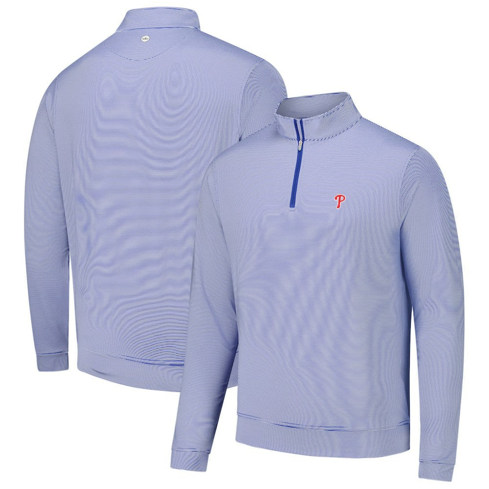 Royal Philadelphia Phillies Peter Millar Perth Sugar Stripe Performance Quarter-Zip Top