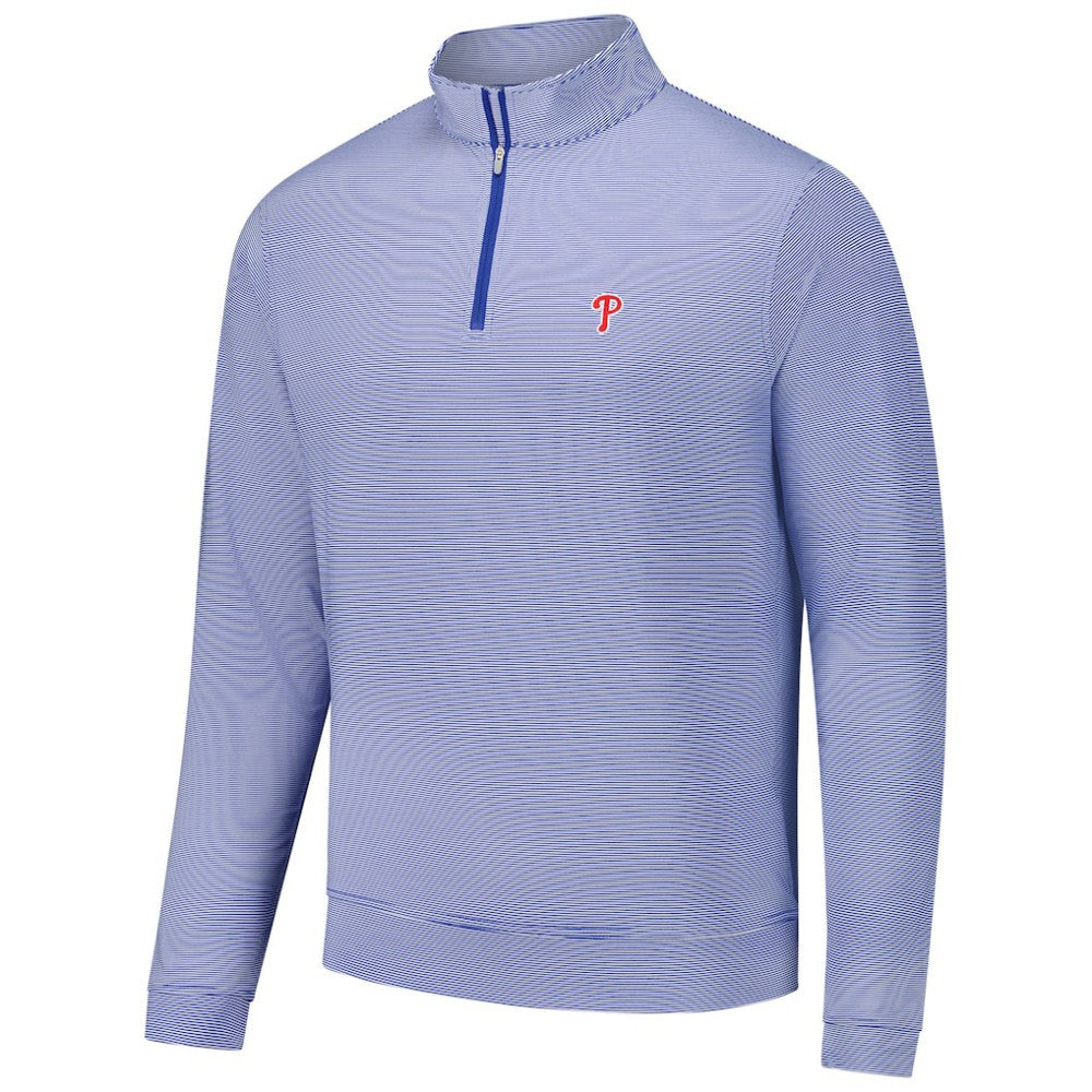 Royal Philadelphia Phillies Peter Millar Perth Sugar Stripe Performance Quarter-Zip Top