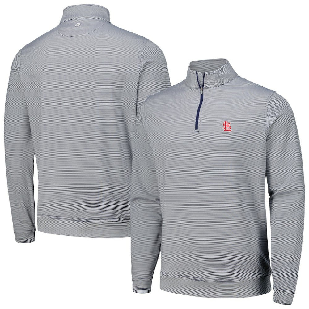 Navy St. Louis Cardinals Peter Millar Perth Sugar Stripe Performance Quarter-Zip Top
