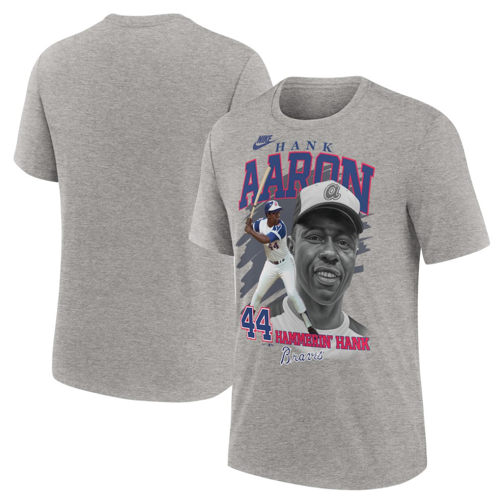 Heather Gray Hank Aaron Atlanta Braves Nike Cooperstown Collection Player Local T-Shirt