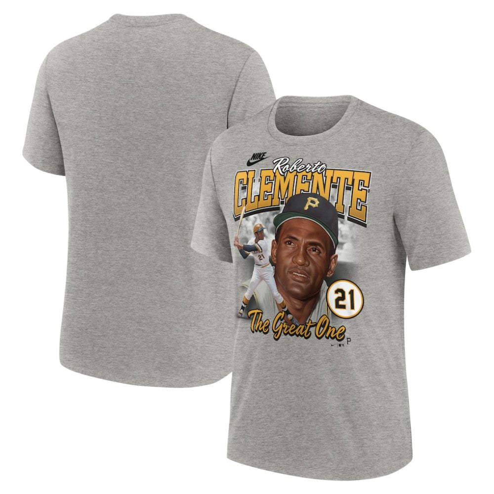 Heather Gray Roberto Clemente Pittsburgh Pirates Nike Cooperstown Collection Player Local T-Shirt