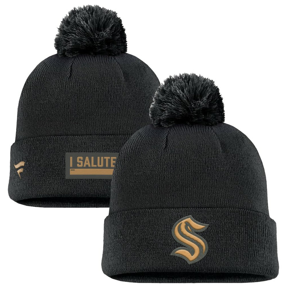 NHL Seattle Kraken Fanatics Military Appreciation Cuffed Knit Hat with Pom