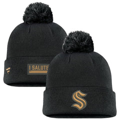NHL Seattle Kraken Fanatics Military Appreciation Cuffed Knit Hat with Pom