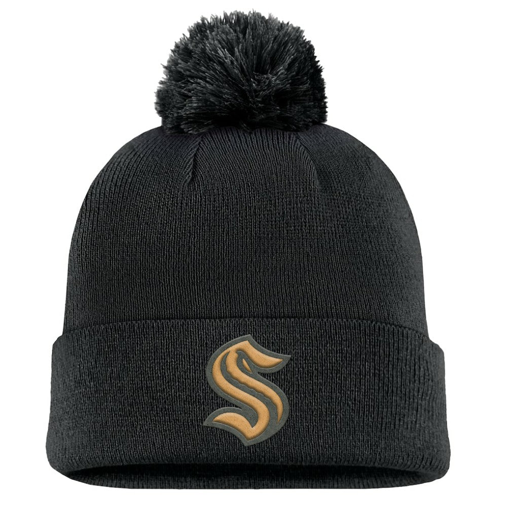 NHL Seattle Kraken Fanatics Military Appreciation Cuffed Knit Hat with Pom