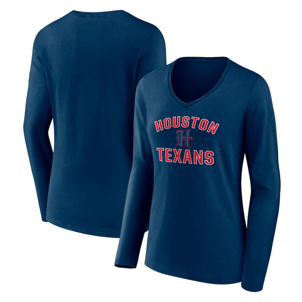Women's Secondary Logo Victory Arch Long Sleeve V-Neck T-Shirt - Houston Texans T-shirts