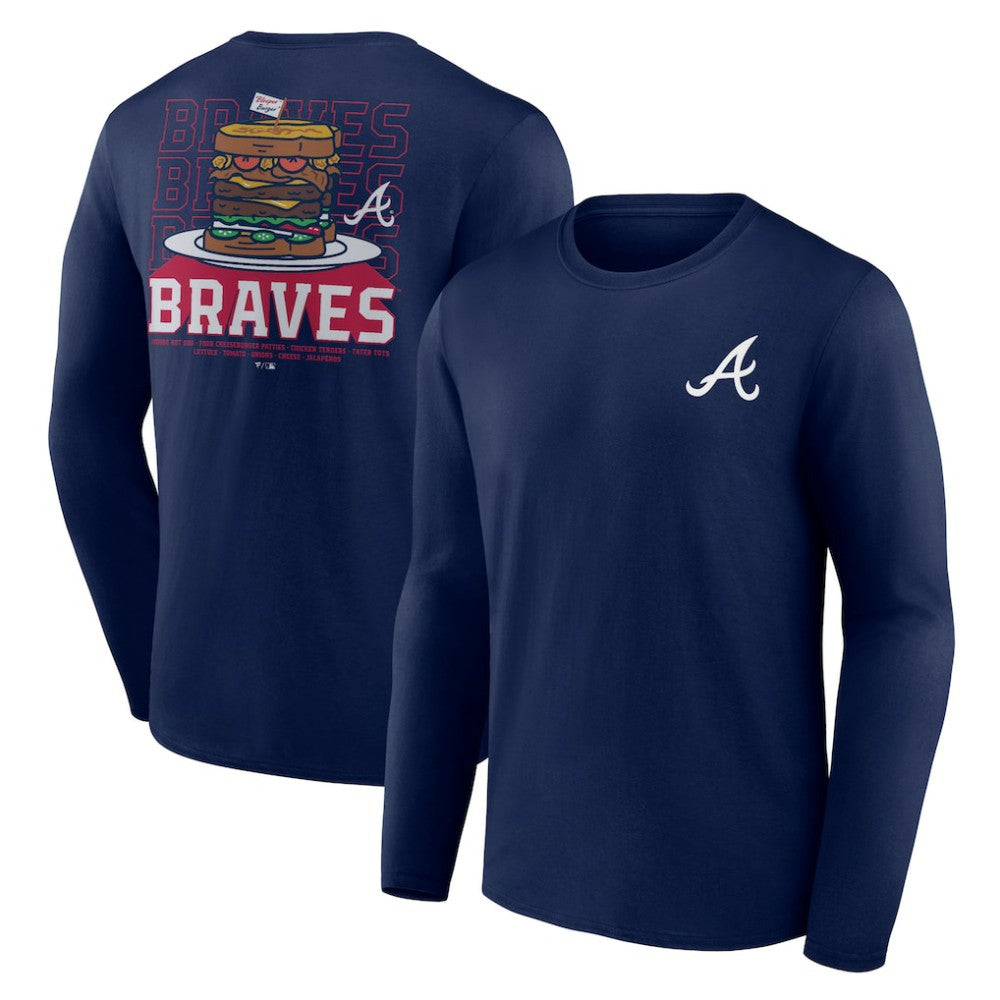 Navy Atlanta Braves Blooper Burger Long Sleeve T-Shirt