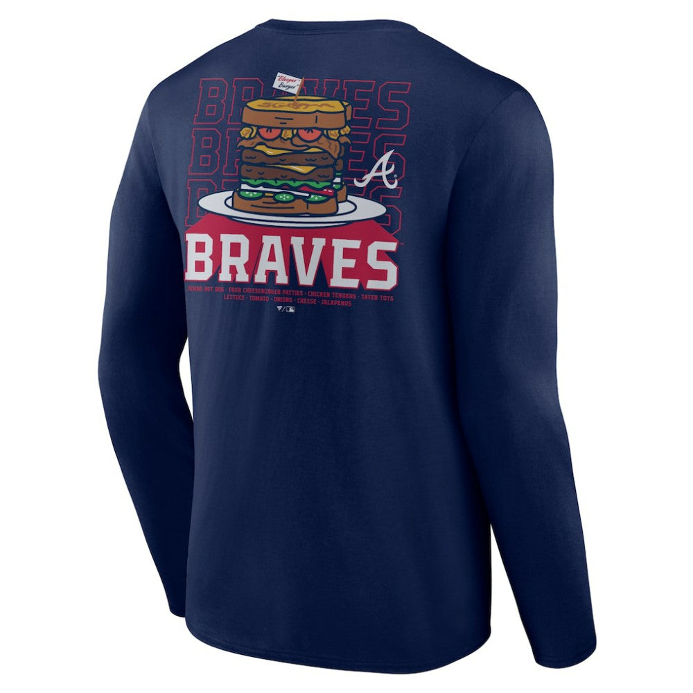 Navy Atlanta Braves Blooper Burger Long Sleeve T-Shirt