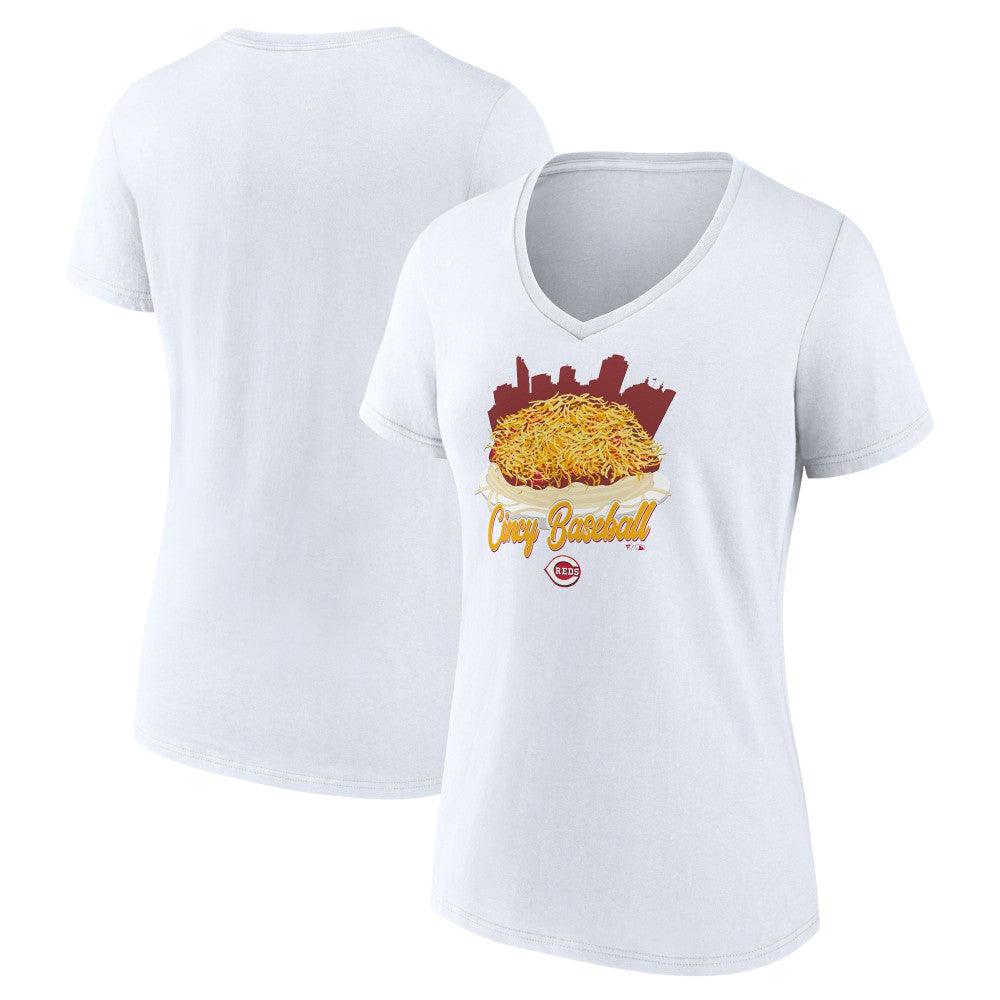 White Cincinnati Reds Women's Chili V-Neck T-Shirt