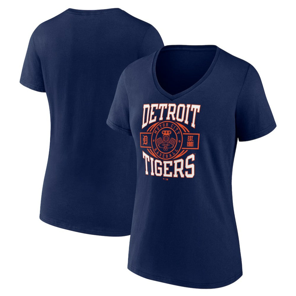 Navy Detroit Tigers Women's Motor City Baseball V-Neck T-Shirt