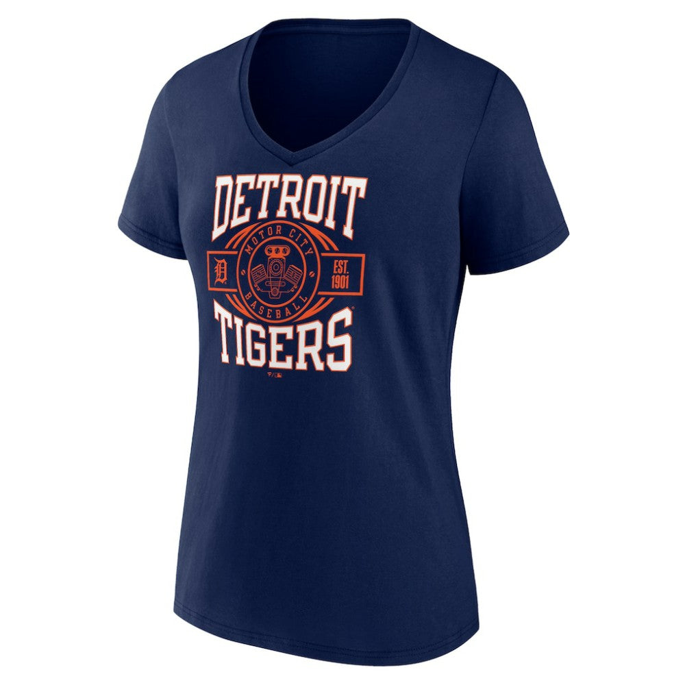 Navy Detroit Tigers Women's Motor City Baseball V-Neck T-Shirt