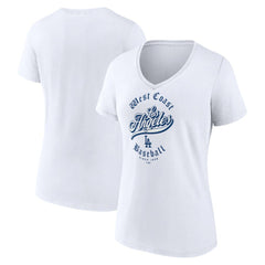 White Los Angeles Dodgers Women's West Coast Baseball V-Neck T-Shirt