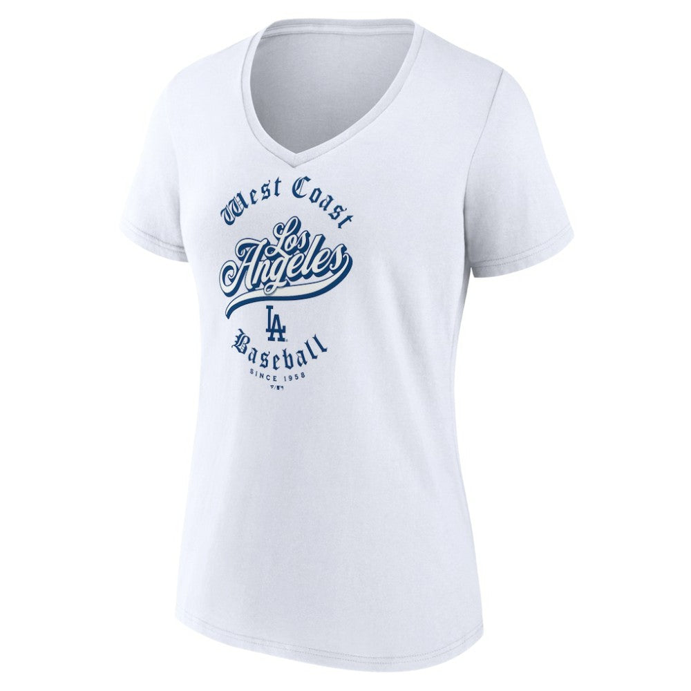 White Los Angeles Dodgers Women's West Coast Baseball V-Neck T-Shirt