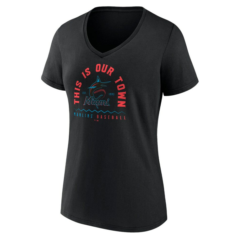 Black Miami Marlins Women's Our Town V-Neck T-Shirt