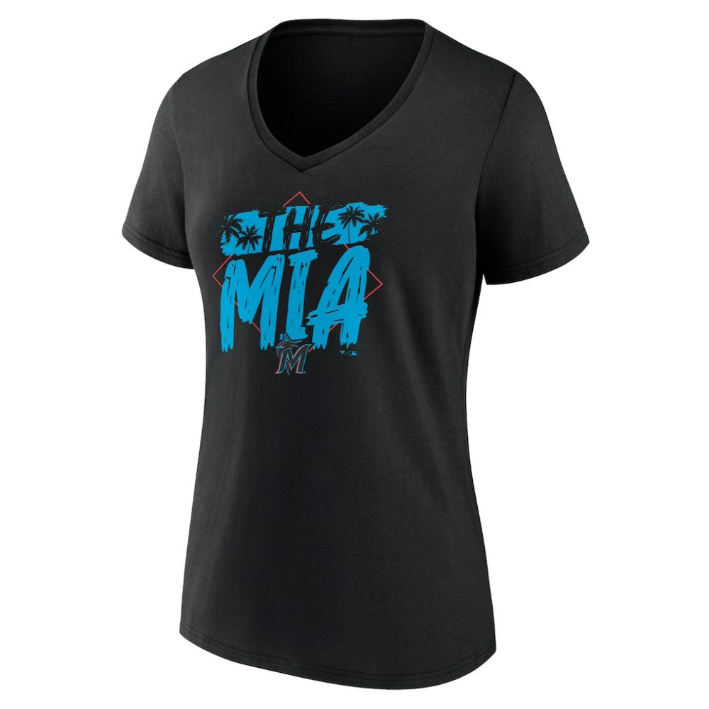 Black Miami Marlins Women's The MIA V-Neck T-Shirt
