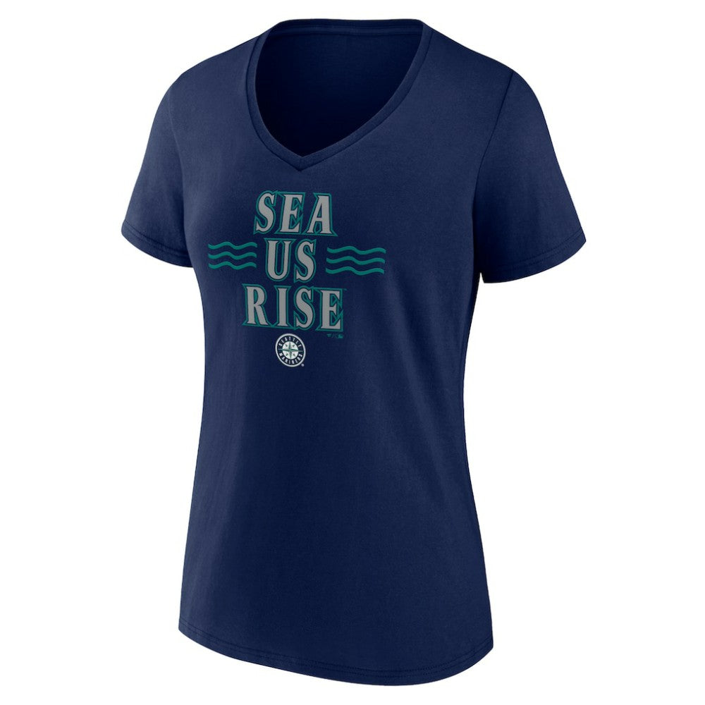 Navy Seattle Mariners Women's Sea Us Rise V-Neck T-Shirt