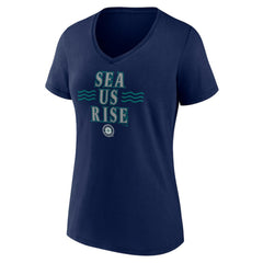 Navy Seattle Mariners Women's Sea Us Rise V-Neck T-Shirt