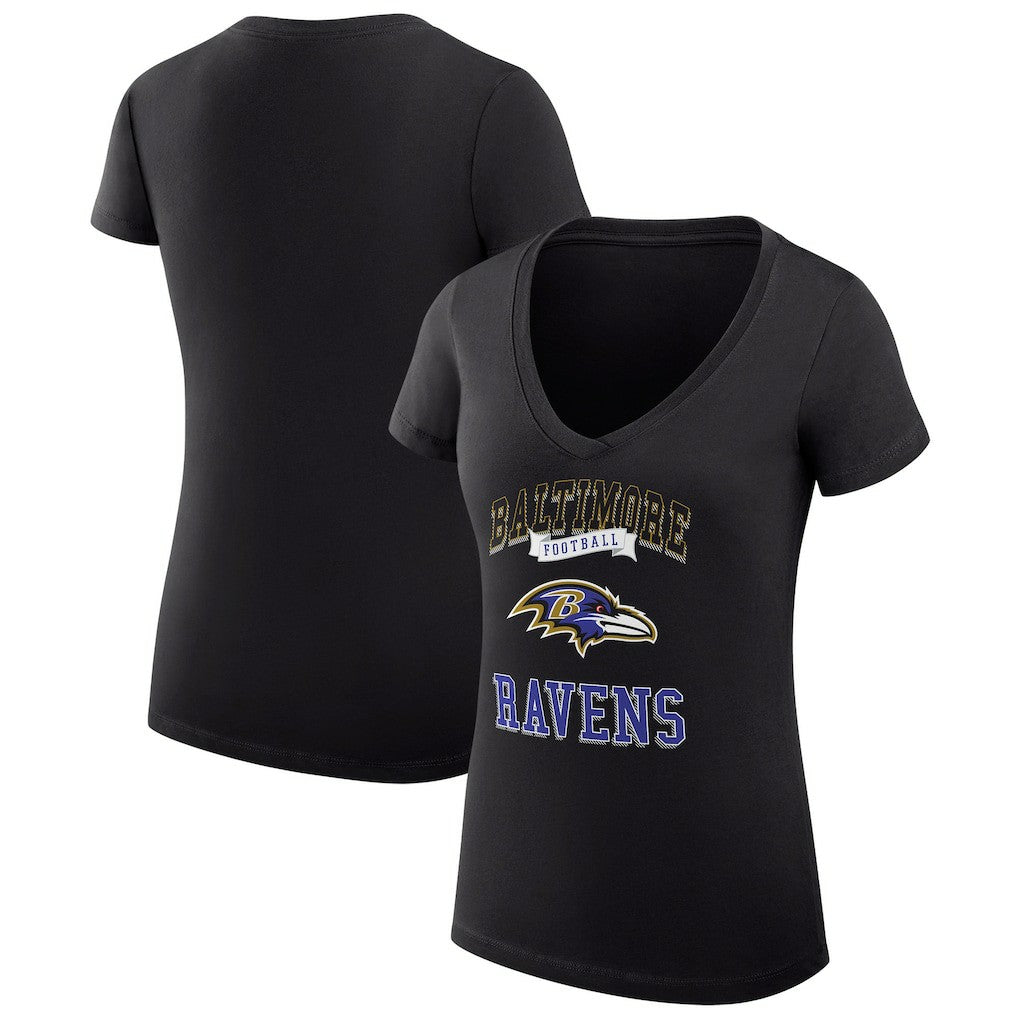 G-III 4Her by Carl Banks Women's Super-Slim Fit Lightweight Team Logo Graphic V-Neck T-Shirt - Baltimore Ravens T-shirts