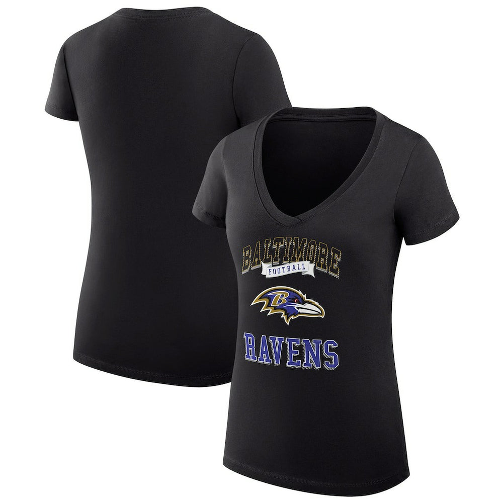 G-III 4Her by Carl Banks Women's Super-Slim Fit Lightweight Team Logo Graphic V-Neck T-Shirt - Baltimore Ravens T-shirts