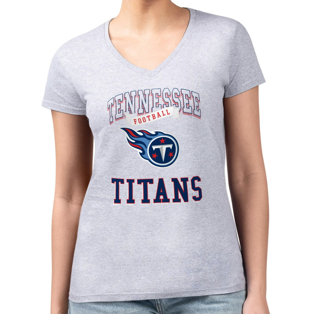 G-III 4Her by Carl Banks Women's Super-Slim Fit Lightweight Team Logo Graphic V-Neck T-Shirt - Tennessee Titans T-shirts