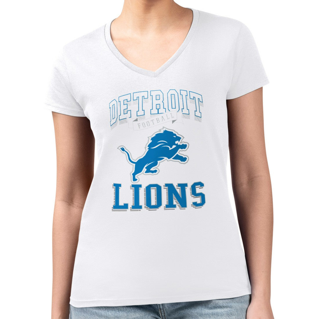 G-III 4Her by Carl Banks Women's Super-Slim Fit Lightweight Team Logo Graphic V-Neck T-Shirt - Detroit Lions T-shirts